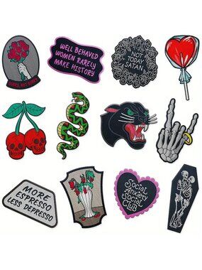 12pc Patch Set Mixed Snarky Edgy Punk Rock Goth